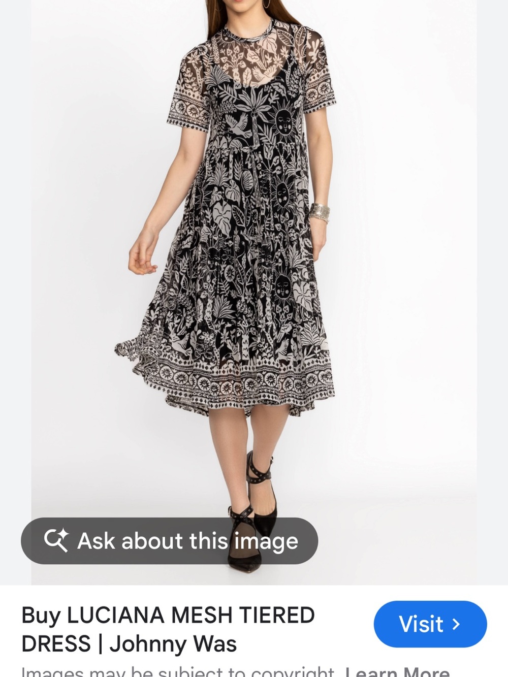 Johnny Was Black and White Mesh Tiered Dress - Picture 2 of 2